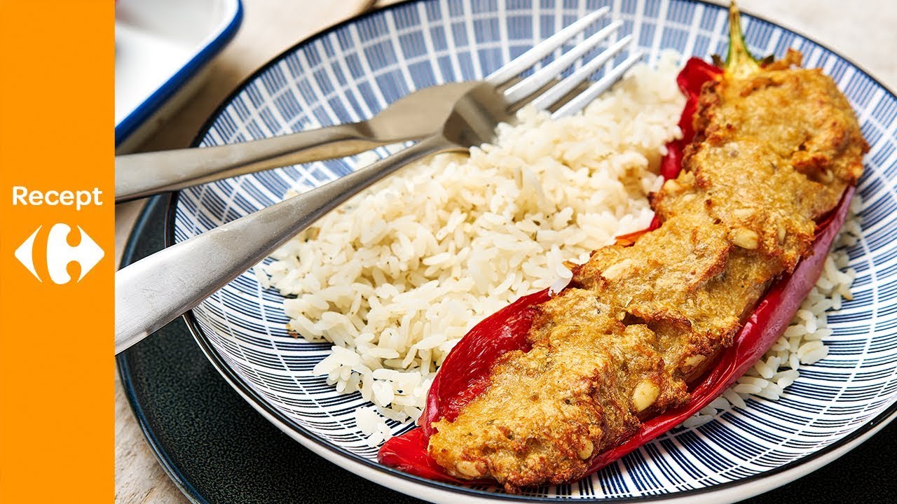 Gevulde zoete puntpaprika met kippengehakt