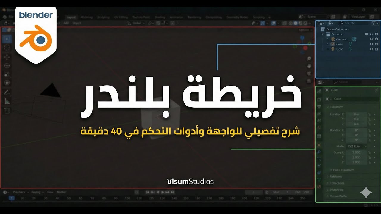خريطة بلندر | شرح تفصيلي للواجهة وأدوات التحكم في 40 دقيقة