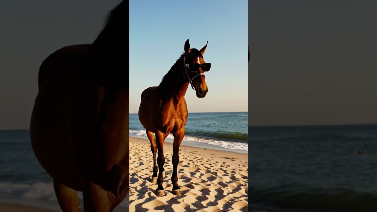 Horse wearing sunglasses at th... #short #pet #animal #trending #funny #cartoon