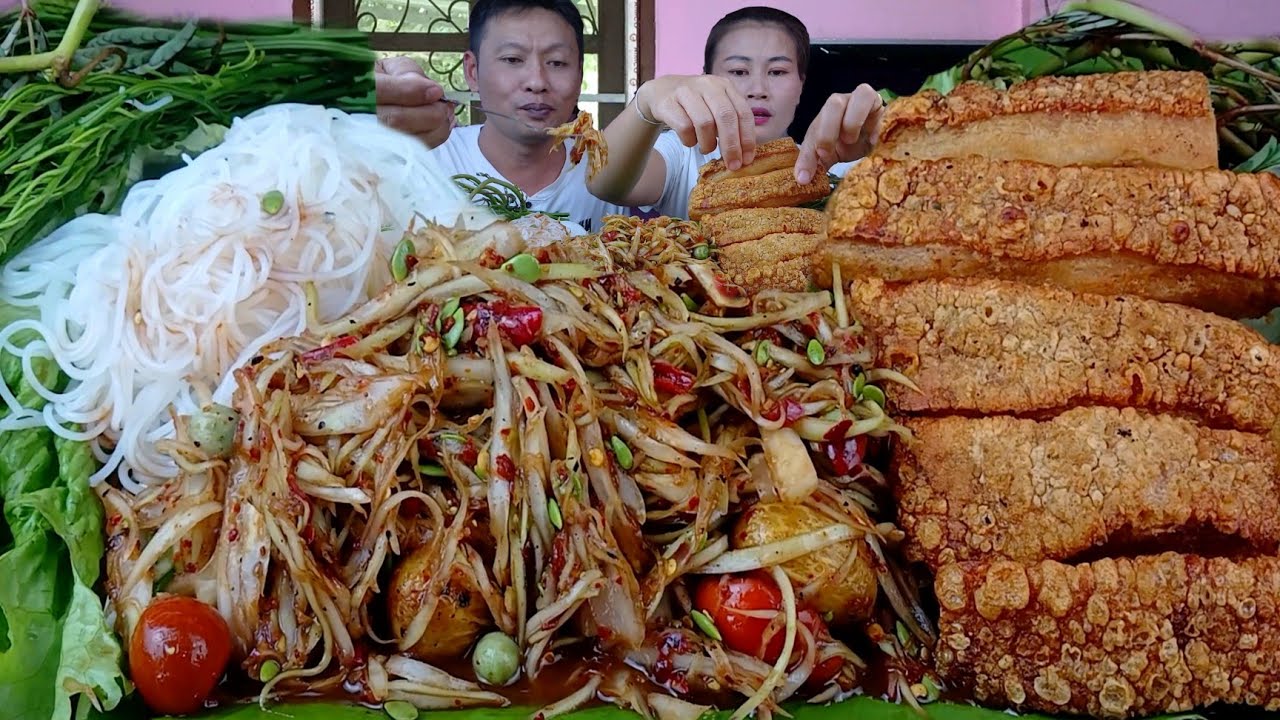 ตำหมากหุ่งหมูกรอบข้าวปุ้นผักสดๆแซ่บกรอบนัวคักจ้า|หนิงมาพาแซ่บ15 มีนาคม 2026