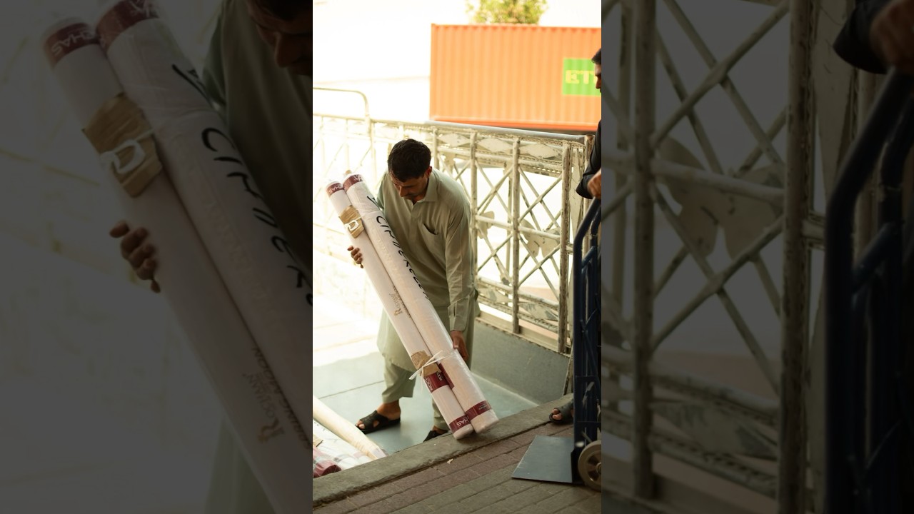 Our largest shop in Dubai Textile City showing how we display fabrics & loading process to reach you