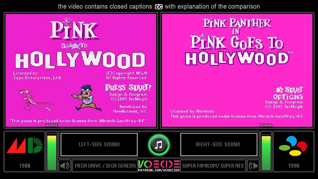 Pink Goes to Hollywood (Sega Genesis vs SNES) Side by Side Comparison