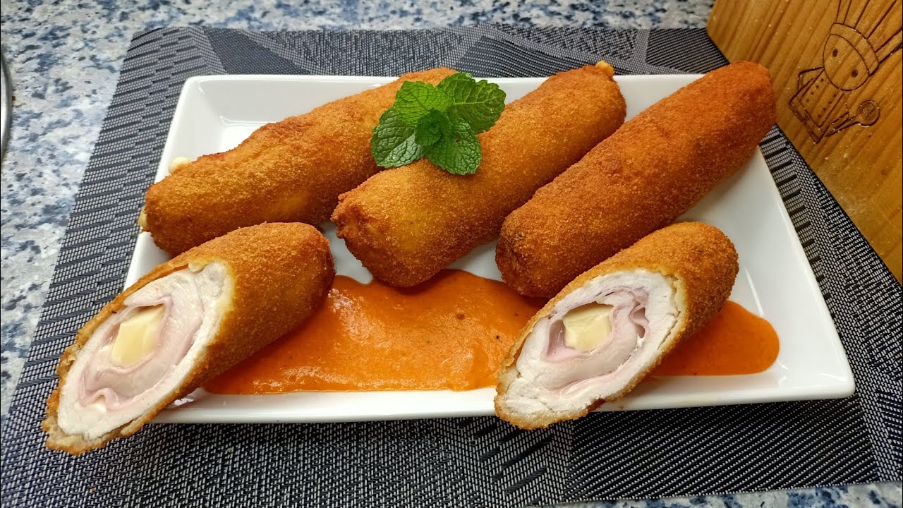 Flamequines de pollo con Salsa de pimientos del piquillo 😋😋😋 #flamenquines #caseros 