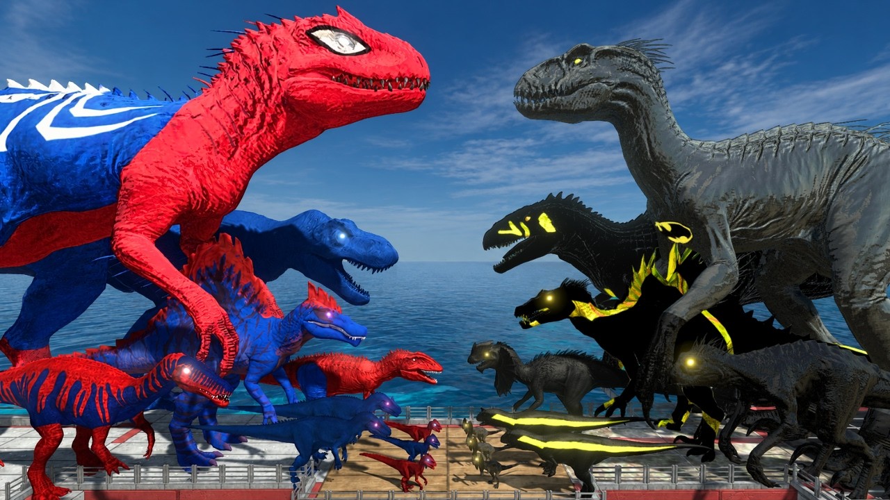 Spider-Man Indominus Rex vs Batman Indoraptor | Bridge Challenge | Animal Revolt Battle Simulator