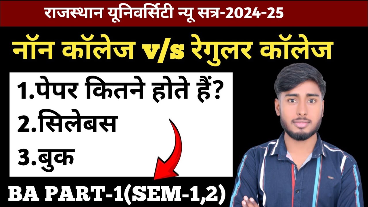 rajasthan university ba 1st year new session 2024-25||Non or regular||total paper||Semester-1,2