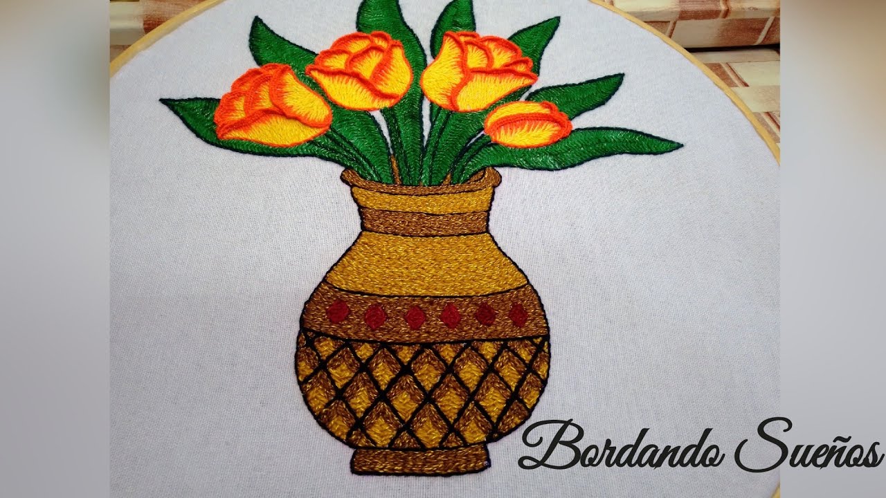 Bordado para jarron de tulipanes 🌷 /Bordados paso a paso