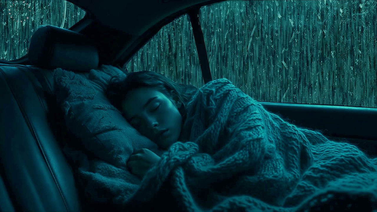 Goodbye Fatigue to Fall Asleep Fast with Heavy Rain & Thunder on a Cozy Car in Forest at Night