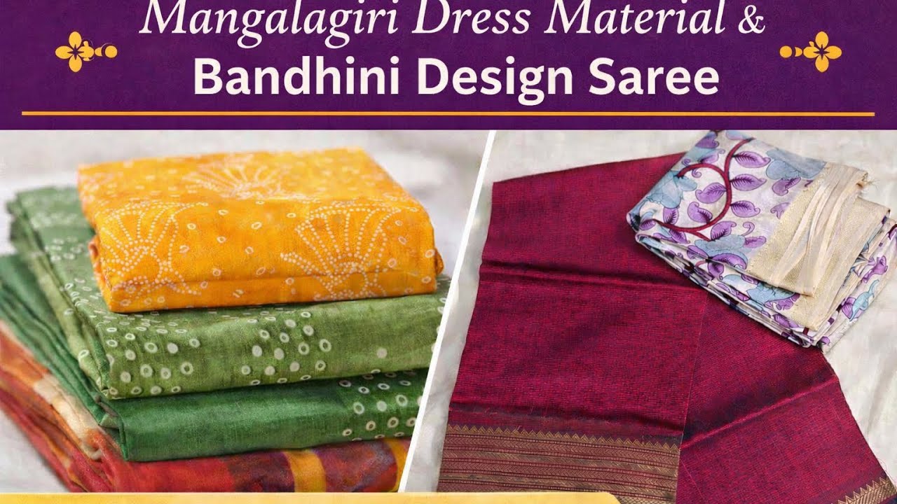 New trending Mangalgiri Pattu dress material and bandhini design sarees