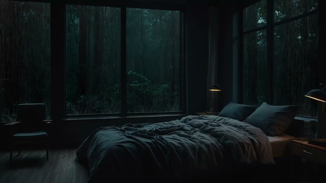Relaxing Heavy Rain Outside the Window | Cozy Night Bedroom