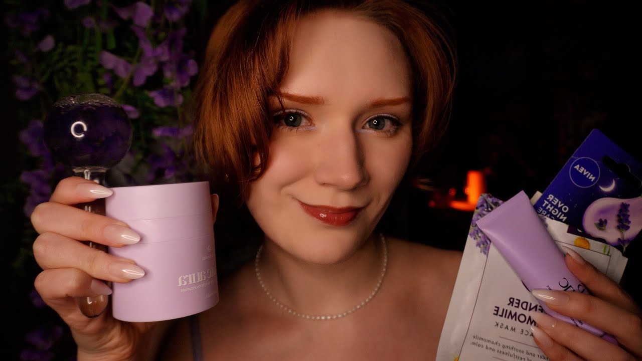 ASMR💜Gentle Lavender Skin Care💆‍♀️Clicky Whisper,Face touching 😴