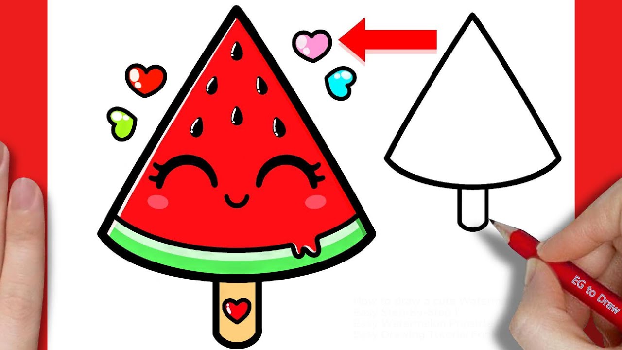 How to draw a Watermelon Popsicle Easy Step-By-Step | Easy Drawing Tutorial For Kids & Beginners