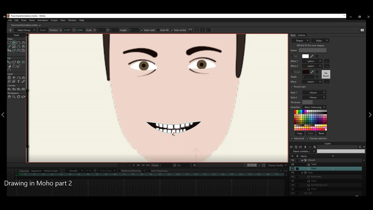 Moho Tutorial:  Drawing in Moho (part 2) | Facial features and Masking