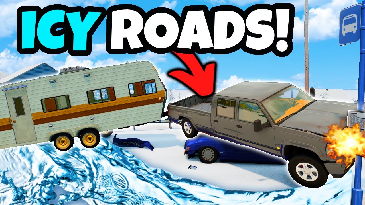 Экстремальное испытание на ледяной дороге с прицепом | BeamNG Drive