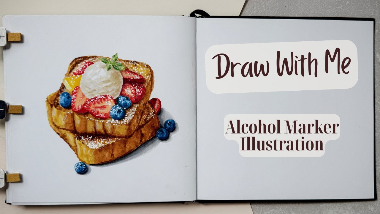 Ice Cream and Berries French Toast / Food Illustration / Alcohol Markers