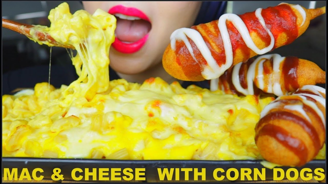 ASMR CHEESY MAC & CHEESE + CORN DOGS + MILKY COFFEE | MOZZARELLA CHEDDAR  咀嚼音 | 먹방