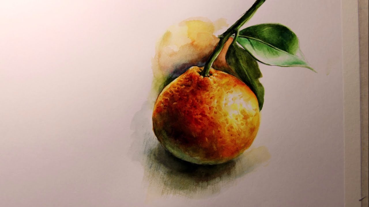 watercolor painting demonstration of tangerine 귤 수채화 시연, 귤그리기