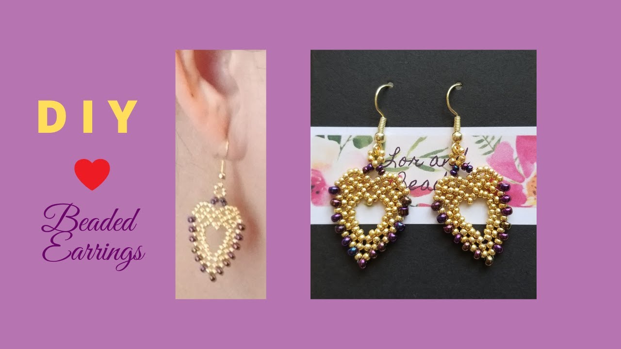 Heart Shaped Inside Out Beaded Earrings / DIY How to make Beaded Earrings / Only Seed Beads / #328