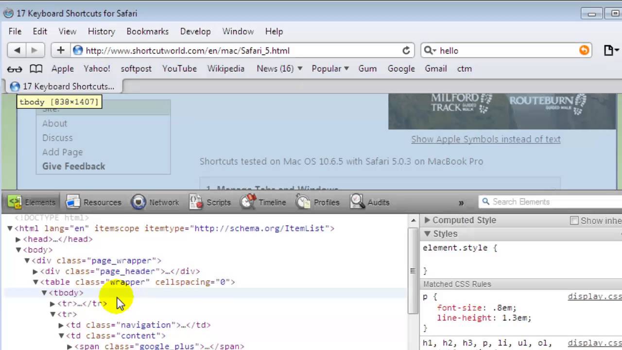 How to view html source in Safari