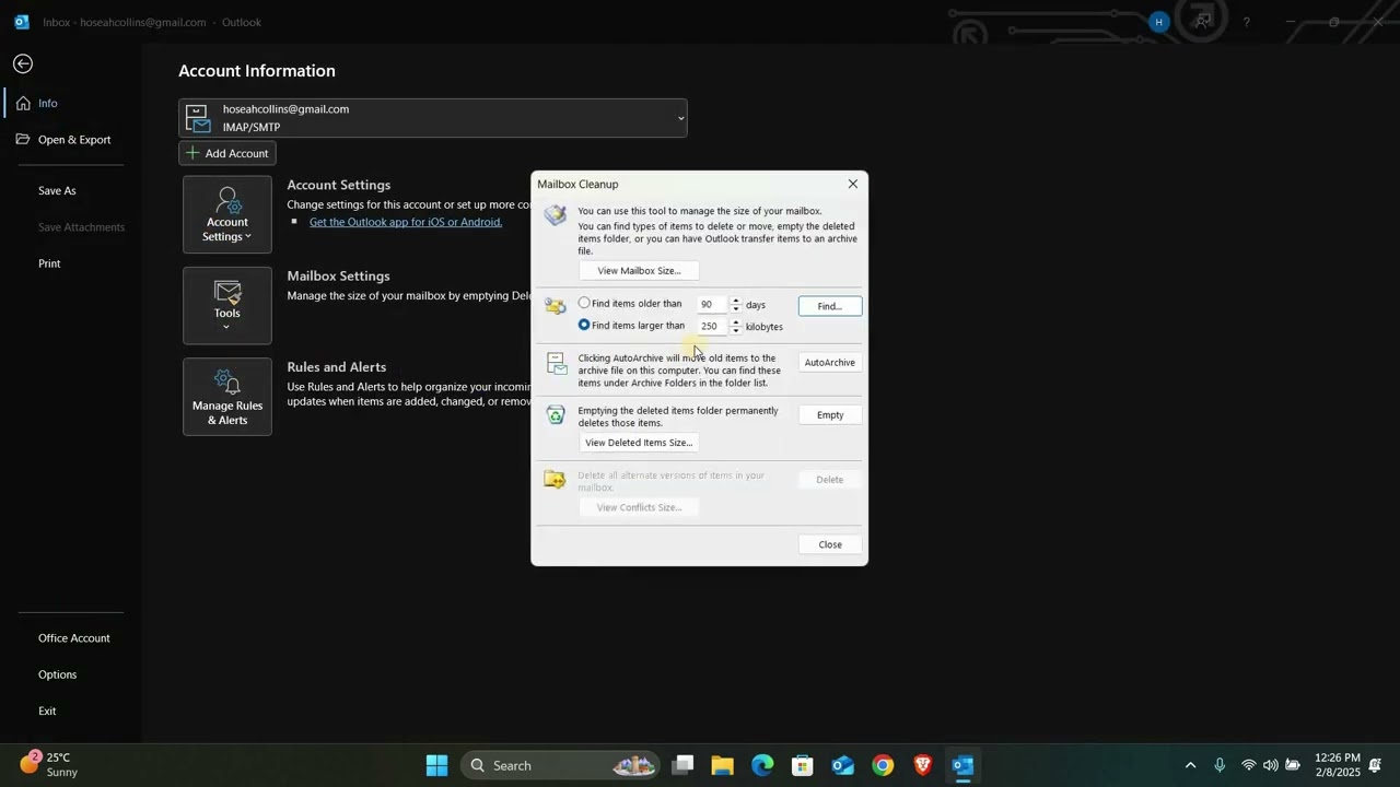 How To Check Outlook Mailbox Size and Limit