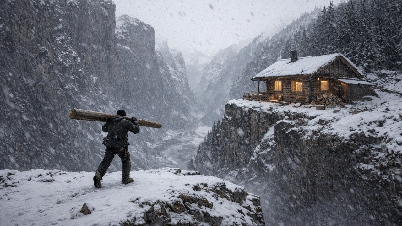 Building a Cabin Alone on a Snowy Cliff Edge (Survival Documentary)