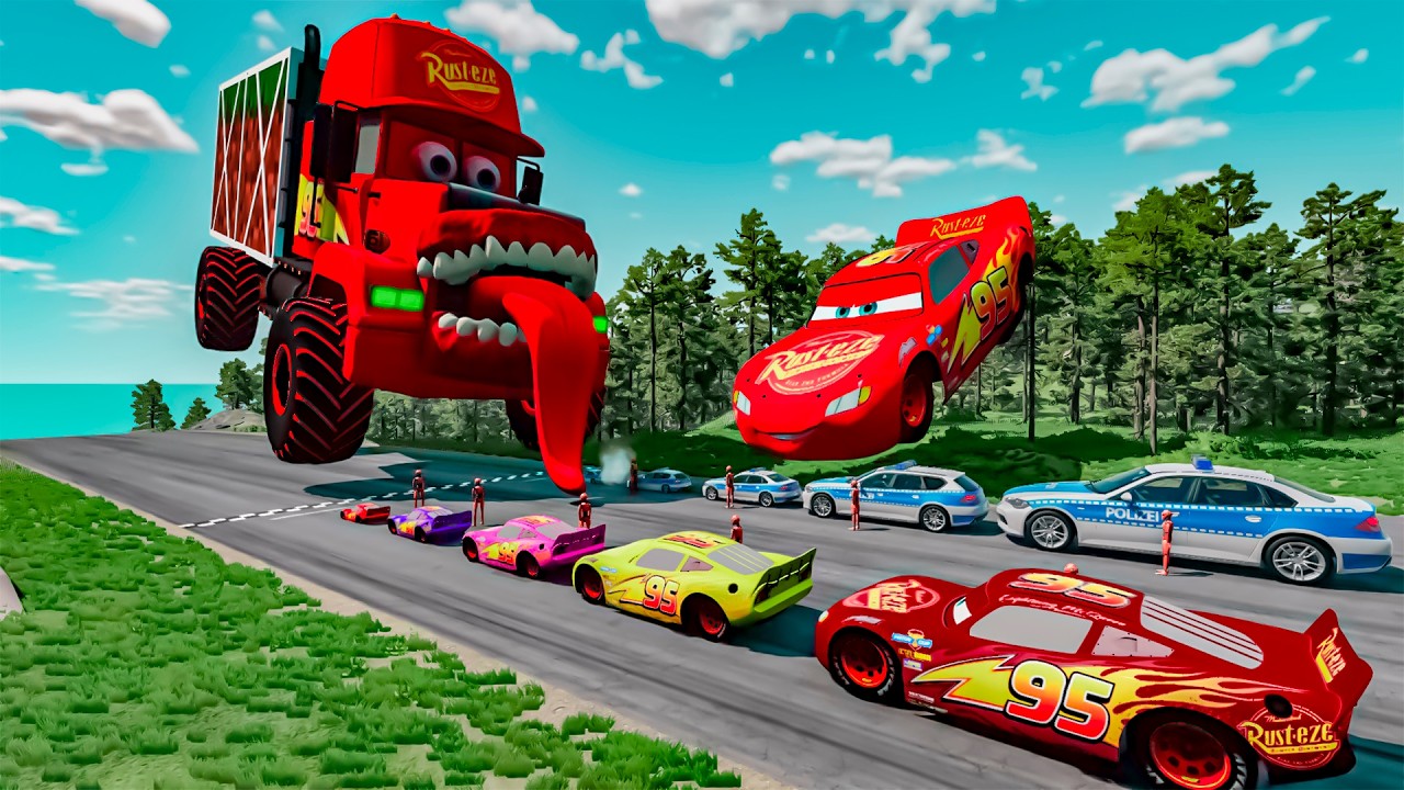 😱MCQUEEN & CARROS vs MEGA RAMPA INSANA🔴BeamNG drive, Big small , carros filme pixar desafi