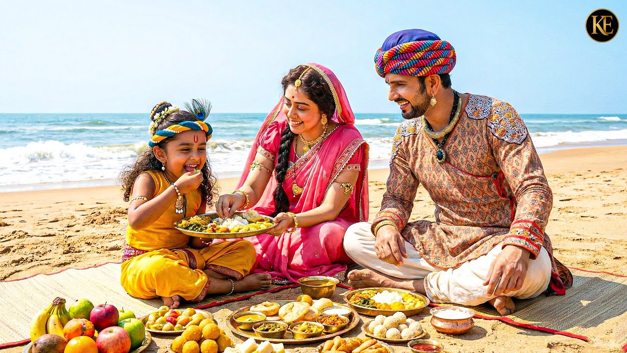 देखिए कैसे बाल कान्हा समुद्र किनारे खाना खा रहे हैं || यशोमती मईया के नंदलाला | Shre Krishan leela