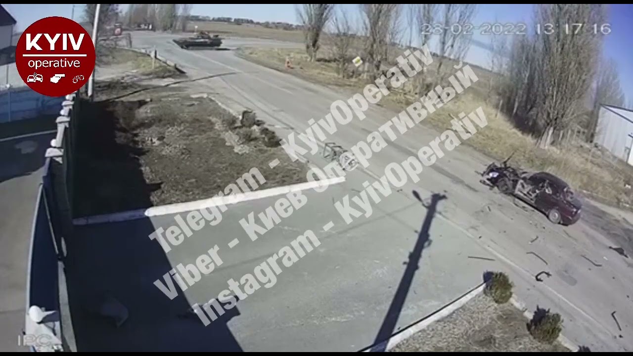Russian tank shoots civil car Kyiv 28.02.2022
