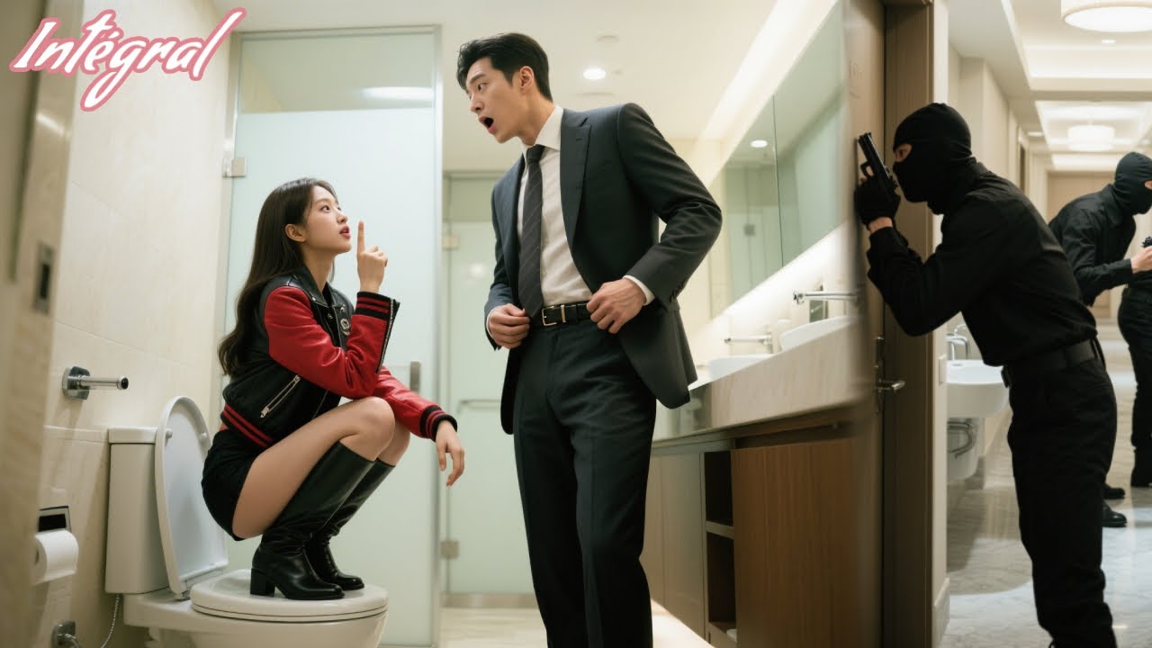 Pour échapper à des poursuivants,elle se cache aux WC hommes...et tombe sur PDGqui craque pour elle!