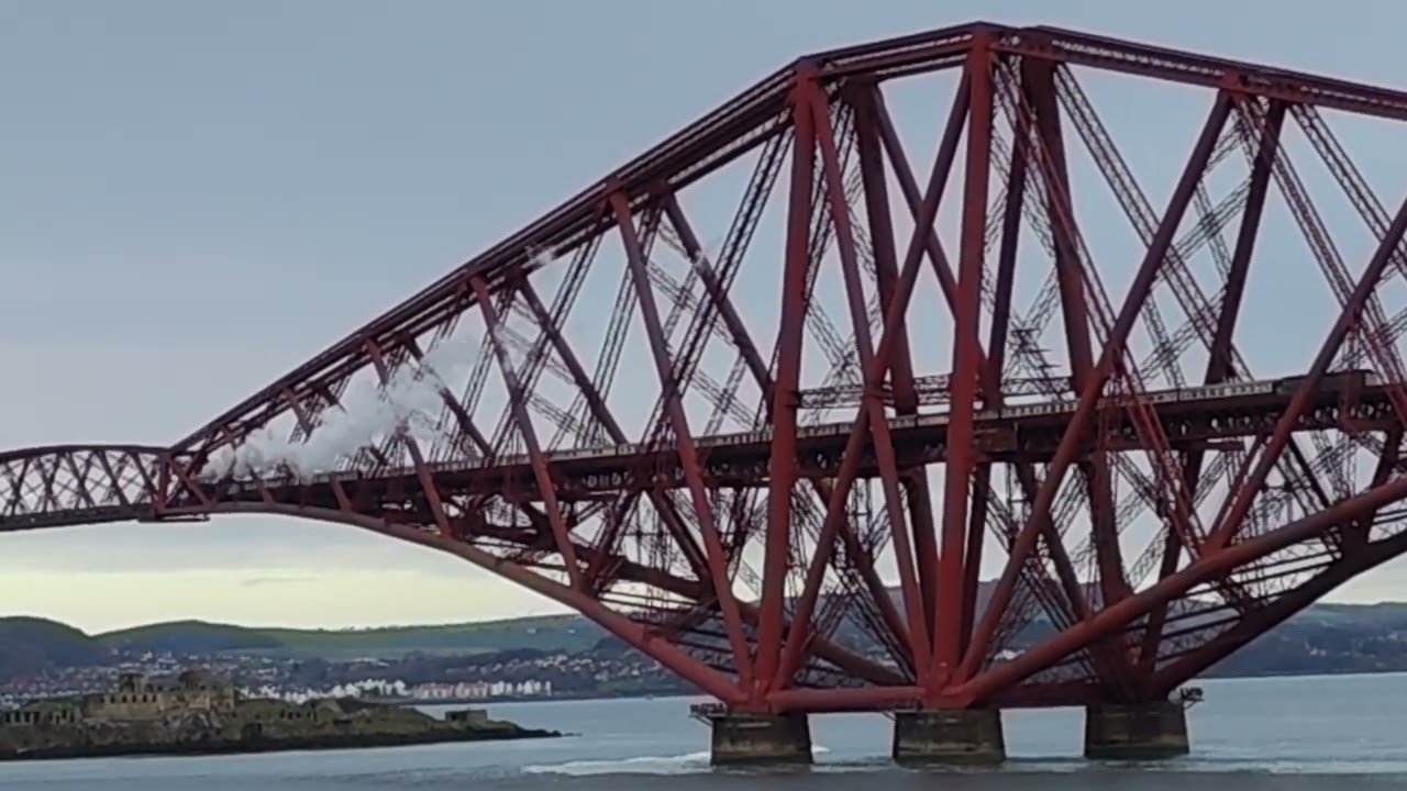 choo choo train Blue Peter steaming crossing Forth railway bridge