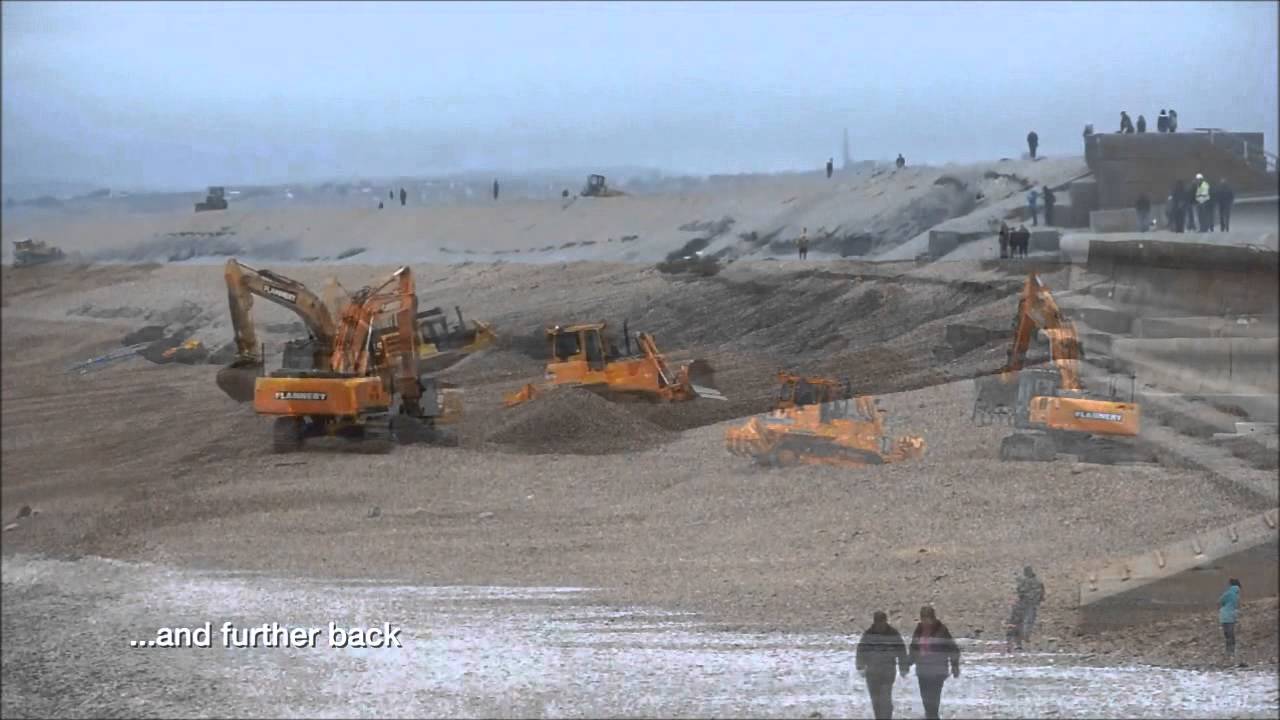 Dressta bulldozers (owned by LiuGong) are working hard at Chesil Watch Beach