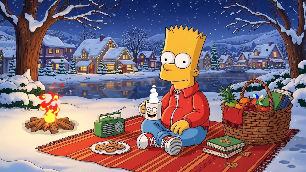 🥐 Bart’s Snowy Picnic Night ❄️ Soft Lofi for Study, Focus & Calm 📖 Winter Lofi Beats Mood