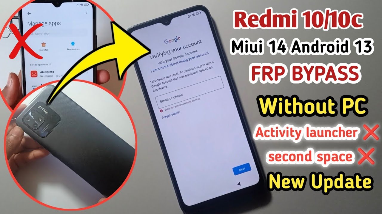 Redmi 10/10c Miui 14.0.5 Frp Bypass Android 13 | Redmi 10c Google Account Bypass Activity launcher ❌