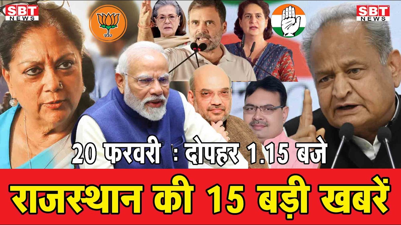 20 फरवरी : राजस्थान दोपहर 1.15 बजे की 15 बड़ी खबरें | SBT News | Rajasthan News