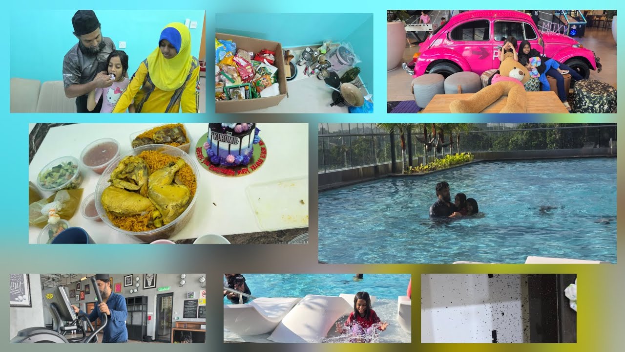 Arrangements in my new home | Cleaning | Haajar Birthday celebration |enjoying  swimming 🏊‍♂️ 