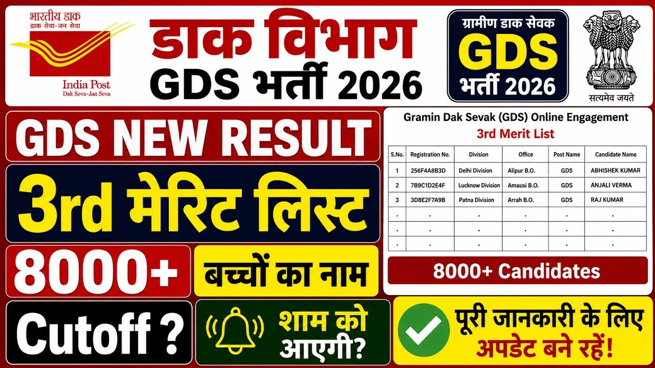 GDS 3rd merit list 2026 | GDS 3rd List 2026 | GDS 3rd List Kab aayegi| india post gds 3rd list 2026