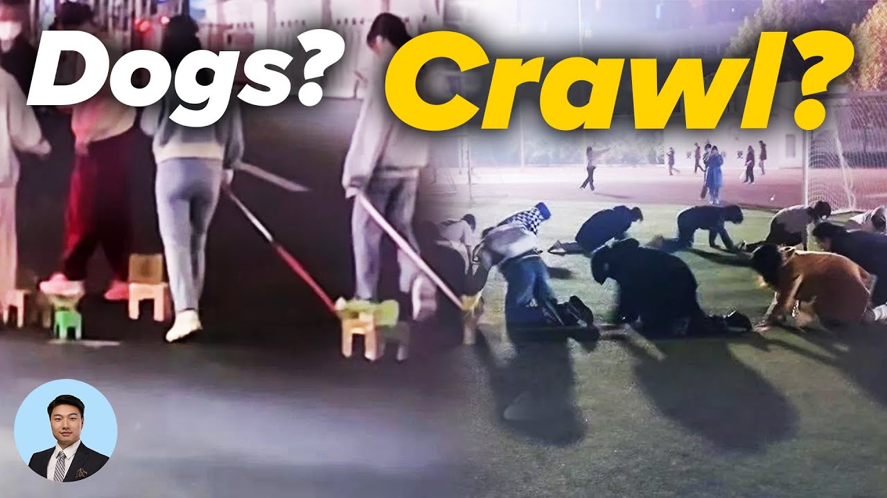 Students Crawling In Circles on College Campuses; Walking Paper Dogs Around