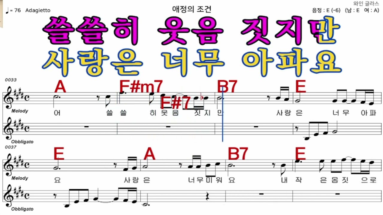 애정의조건  최유나   가수처럼 엠알로  악보  노래 하기  남자  E
