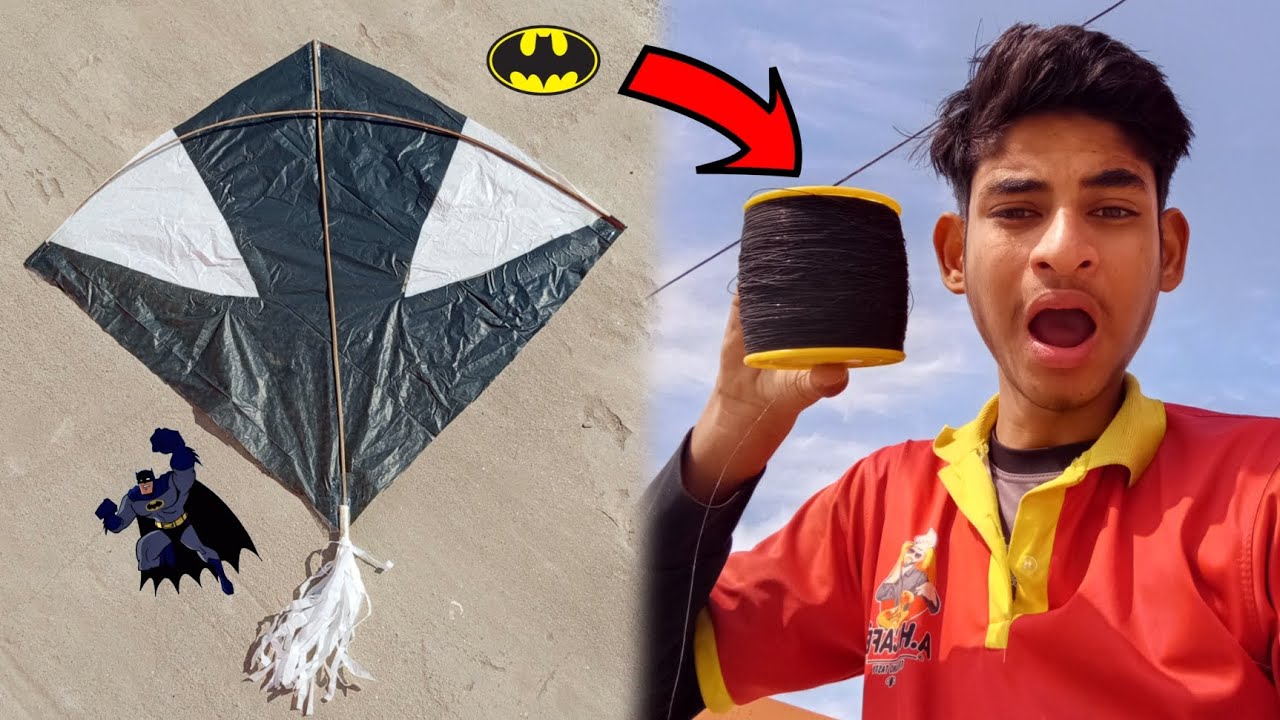 How to make a Batman pari kite making with plastic bag and broomsticks at home🦇🦇