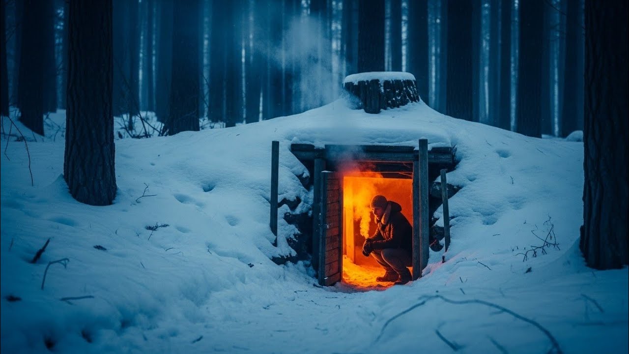 Silent Cinematic Bushcraft: Hidden Winter Forest Shelter