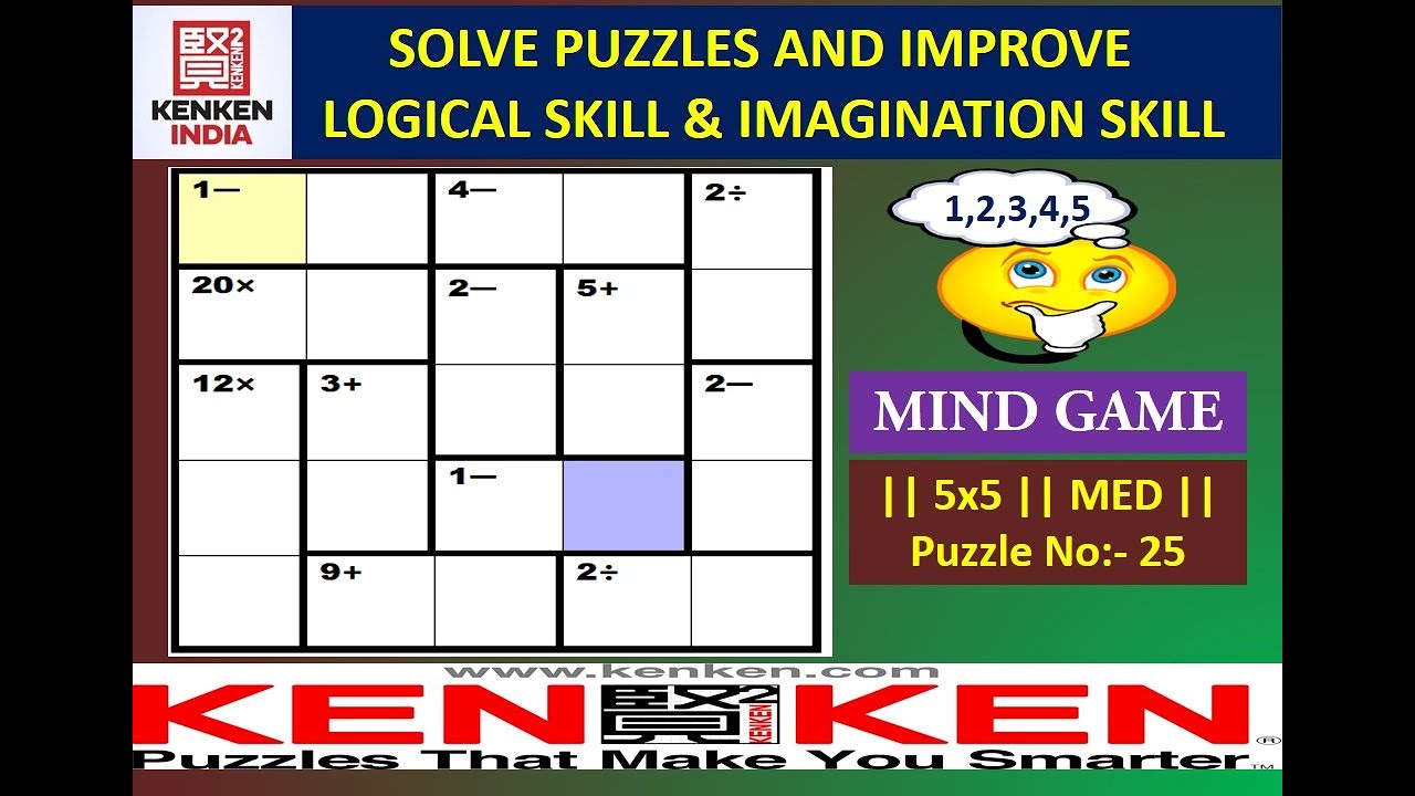 Solve KENKEN Puzzle 5x5 |MED| Puzzle no: 25| #skillgame #kenken  #education #mathstricks #maths