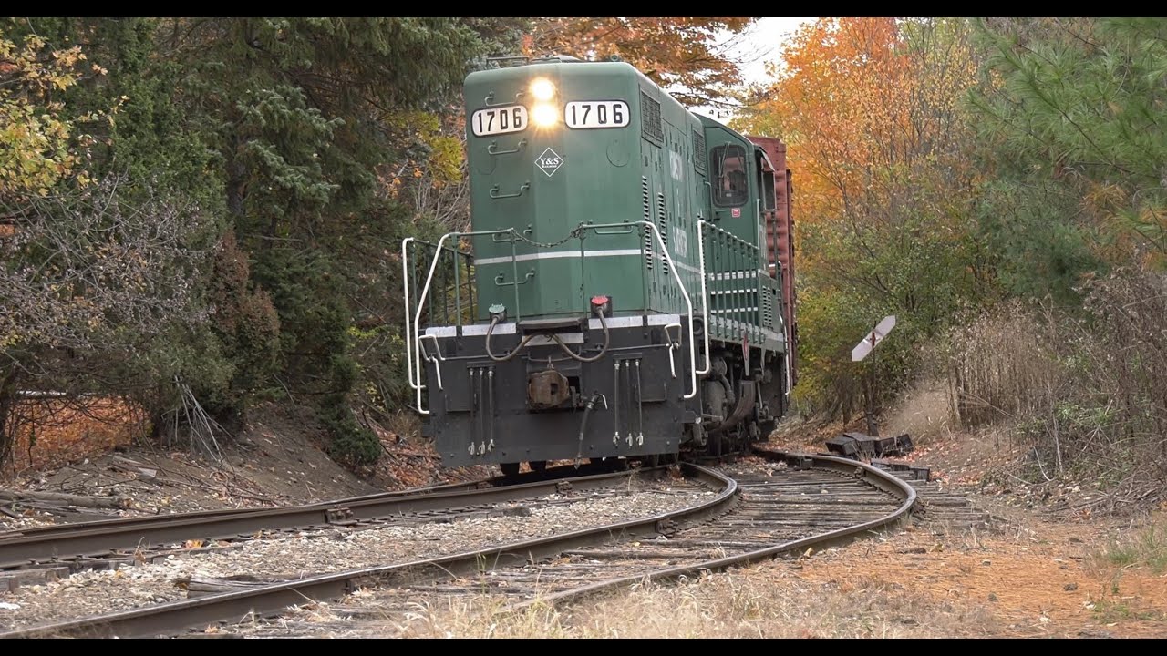 Youngstown and Southeastern Railroad Y&S 1706 GP16 barks up a grade branch line train in fall colors