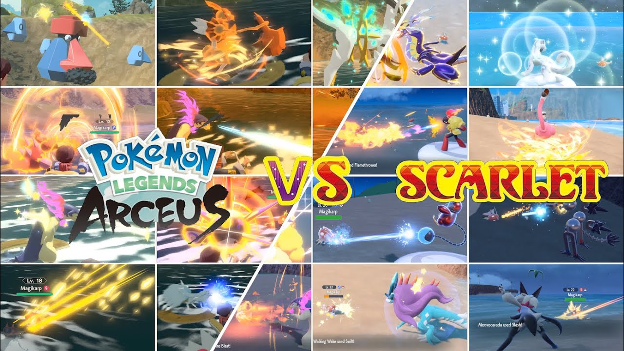 Pokémon Legends: Arceus VS Scarlet (FREE and CINEMATIC cameras) - All GEN 1 Move Animations