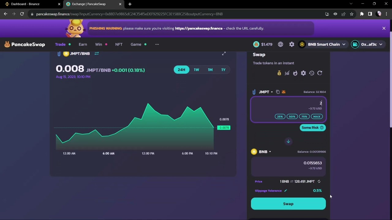 How to swap JMPT to BNB on pancakeswap