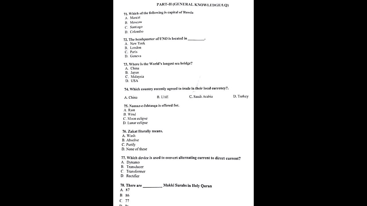IBA PAST PAPERS (Questions taken from different IBA Tests)