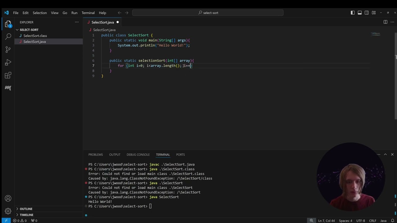 Introductory Lesson: Selection Sort Algorithm in Java from Scratch without fancy IDEs