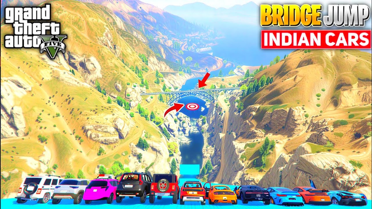 GTA 5: INDIAN CARS VS IMPOSSIBLE BRIDGE JUMP CHALLENGE | IMPOSSIBLE STUNT! | GTA 5 | HINDI | 