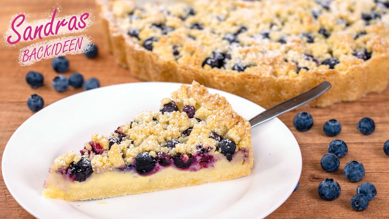 Blaubeerkuchen mit Pudding und Streusel | Streuselkuchen mit Blaubeeren