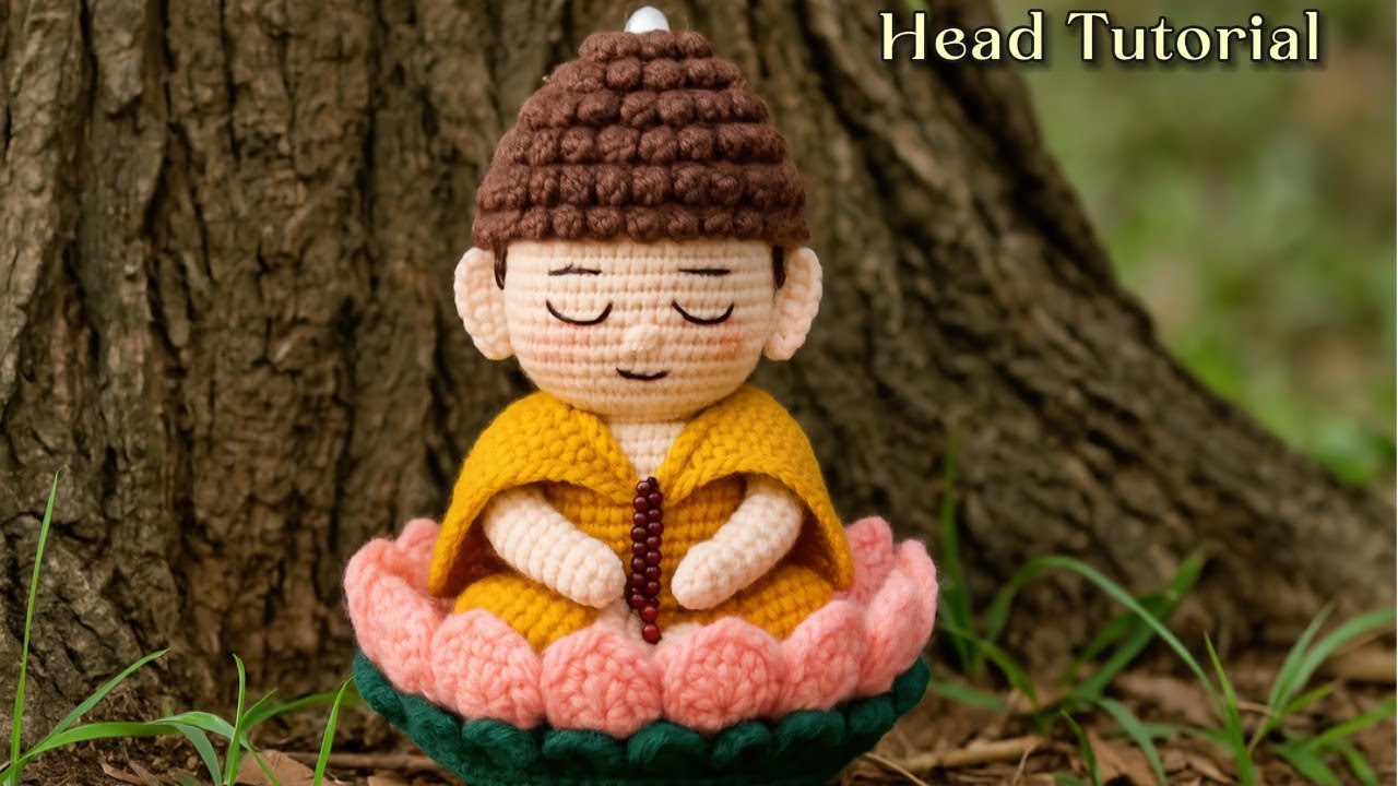 How to Crochet a Mini Buddha on Lotus 🧘🌸 | Part 1: Head Tutorial