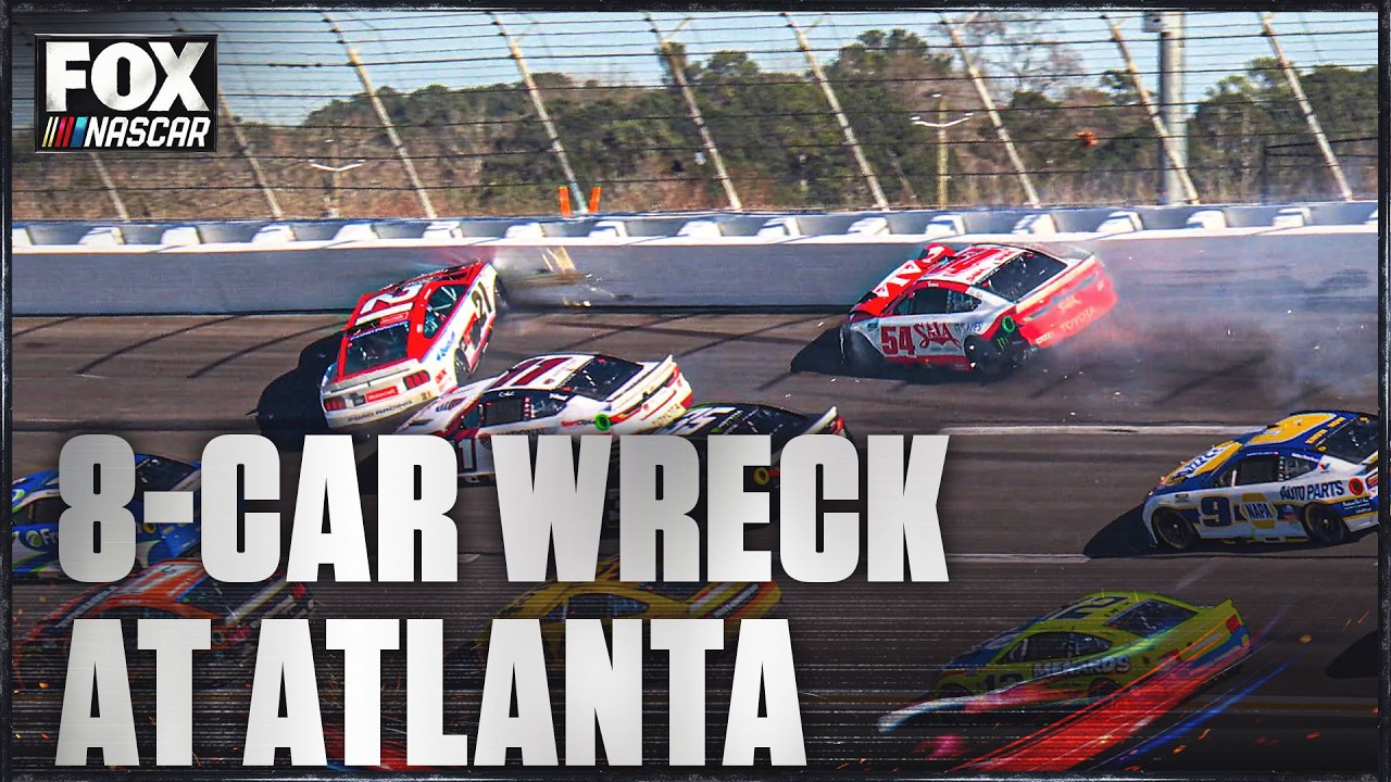 Ty Gibbs and Josh Berry involved in eight-car wreck on Lap 82 at Atlanta | NASCAR on FOX