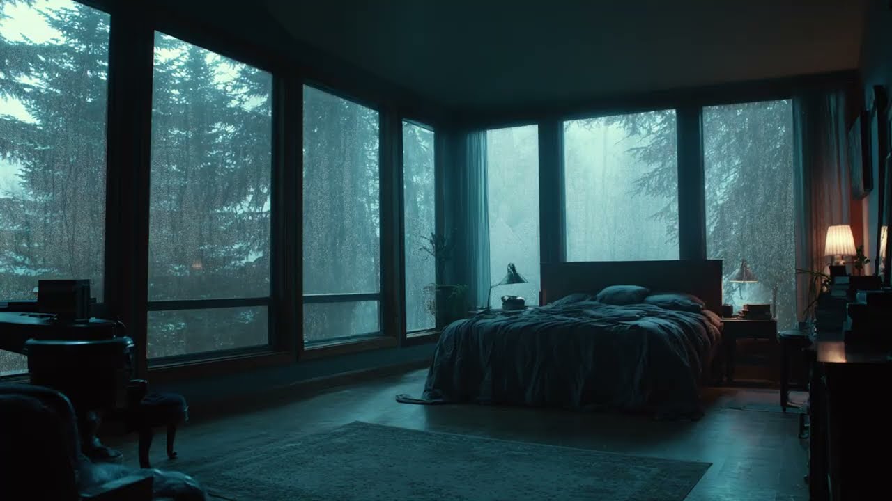 Rain on Window in a Forest Bedroom - Soothing Rainstorm Sounds for Sleeping and Study Time